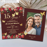 Elegant Floral Gold 15th Wedding Anniversary Photo