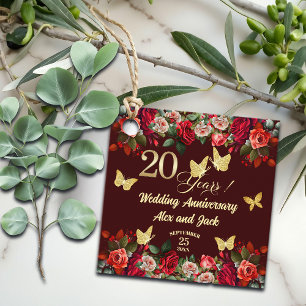 Elegant Floral Gold 20th Wedding Anniversary Favour Tags