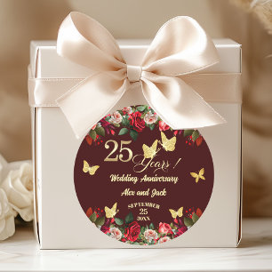 Elegant Floral Gold 25th Wedding Anniversary Classic Round Sticker