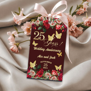 Elegant Floral Gold 25th Wedding Anniversary Gift Tags