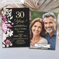 Elegant Floral Gold 30th Wedding Anniversary Photo