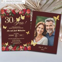 Elegant Floral Gold 30th Wedding Anniversary Photo