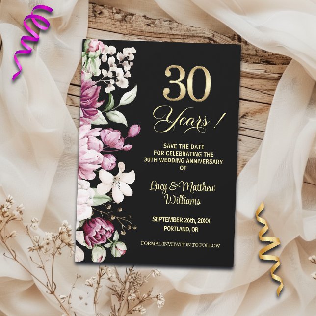 Elegant Floral Gold 30th Wedding Anniversary   Save The Date (Creator Uploaded)