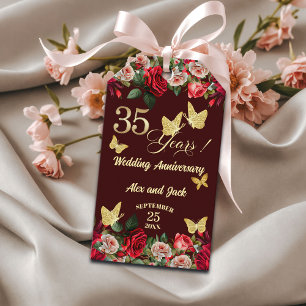 Elegant Floral Gold 35th Wedding Anniversary Gift Tags