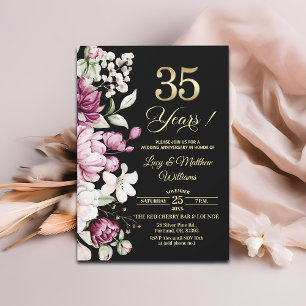 Elegant Floral Gold 35th Wedding Anniversary Invitation