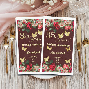 Elegant Floral Gold 35th Wedding Anniversary Napkin