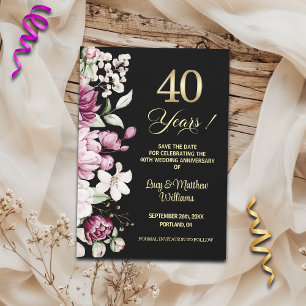 Elegant Floral Gold 40th Wedding Anniversary Save The Date