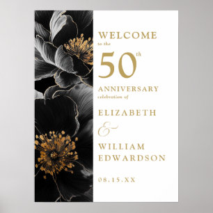 Elegant Floral Gold 50th Anniversary Welcome Sign