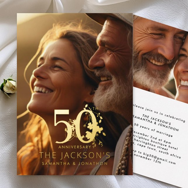 Elegant Floral Gold 50th Photo Wedding Anniversary (Creator Uploaded)