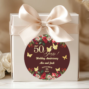 Elegant Floral Gold 50th Wedding Anniversary Classic Round Sticker