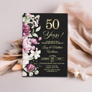 Elegant Floral Gold 50th Wedding Anniversary   Invitation