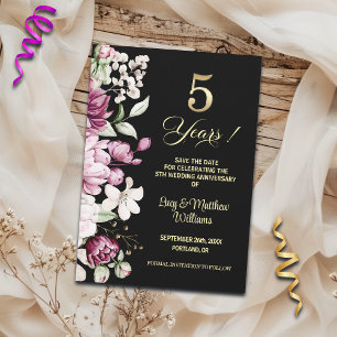 Elegant Floral Gold 5th Wedding Anniversary Save The Date