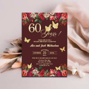 Elegant Floral Gold 60th Wedding Anniversary   Invitation