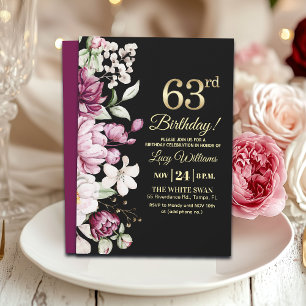 Elegant Floral Gold 63 Birthday Party Invitation
