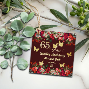 Elegant Floral Gold 65th Wedding Anniversary  Favour Tags