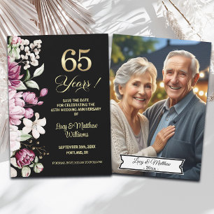 Elegant Floral Gold 65th Wedding Anniversary Photo Save The Date
