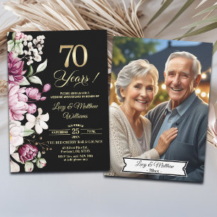 Elegant Floral Gold 70th Wedding Anniversary Photo Invitation