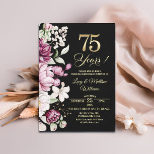 Elegant Floral Gold 75th Wedding Anniversary Invitation