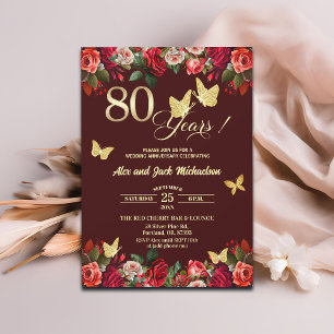 Elegant Floral Gold 80th Wedding Anniversary Invitation