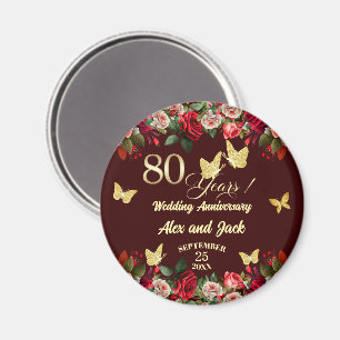 Elegant Floral Gold 80th Wedding Anniversary Magnet