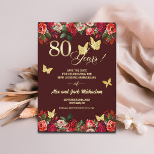 Elegant Floral Gold 80th Wedding Anniversary Save The Date