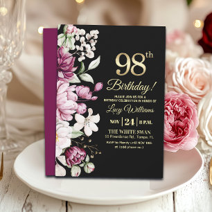 Elegant Floral Gold 98 Birthday Party Invitation