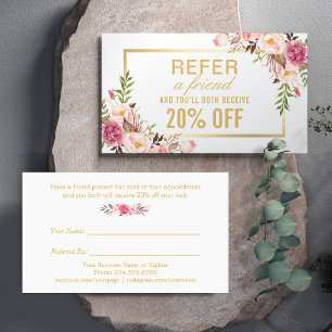 Elegant Floral Gold Beauty Salon Referral Card