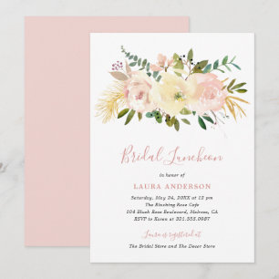 Elegant Floral Gold Blush Pink Bridal Luncheon Invitation