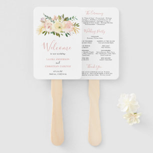 Elegant Floral Gold Blush Pink Wedding Program Hand Fan