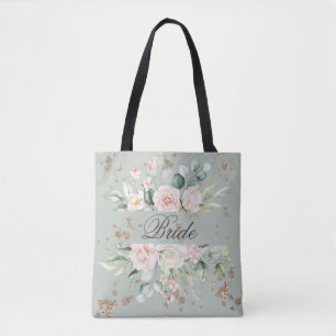 Elegant Floral Gold Bride Watercolor Sage Tote Bag