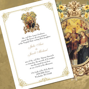 Elegant Floral & Gold Catholic Wedding Invitation