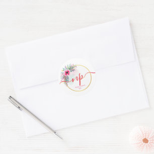 Elegant floral gold circle monogram classic round sticker