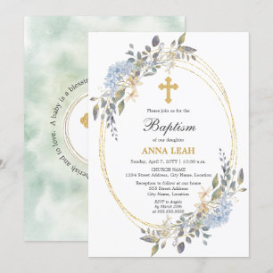 Elegant Floral Gold Cross Baptism Invitation