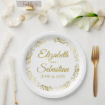 Elegant Floral Gold Filigree Simple Chic Wedding Paper Plate<br><div class="desc">These beautiful paper plates are designed to coordinate with our Gold Foil Elegant Wedding Suite. They feature a faux foil gold floral border with a space to enter the name of the couple and the wedding date. Text is gold background is white. Fully customisable. Make your wedding reception all the...</div>