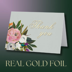 Elegant Floral Gold Foil Birthday Party Thank You Greeting Card