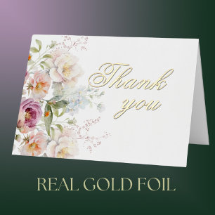 Elegant Floral Gold Foil Birthday Party Thank You Greeting Card