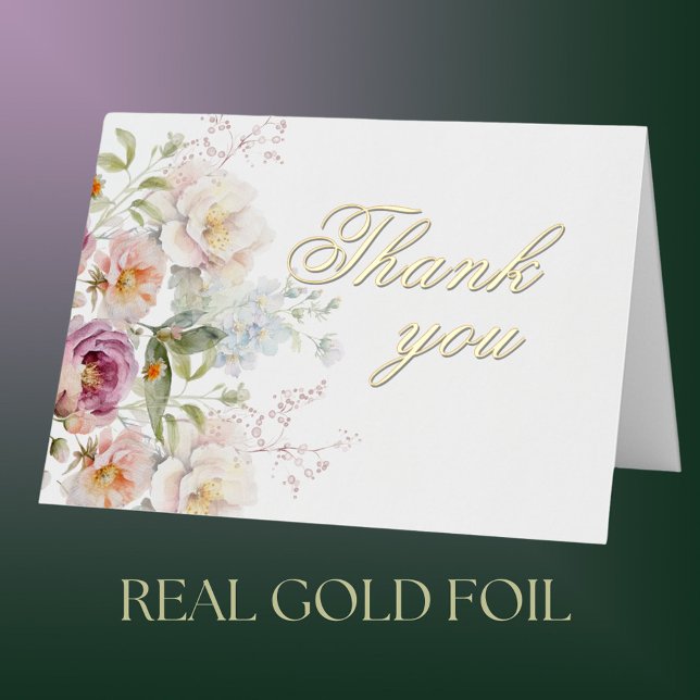 Elegant Floral Gold Foil Birthday Party Thank You Greeting Card (Creator Uploaded)