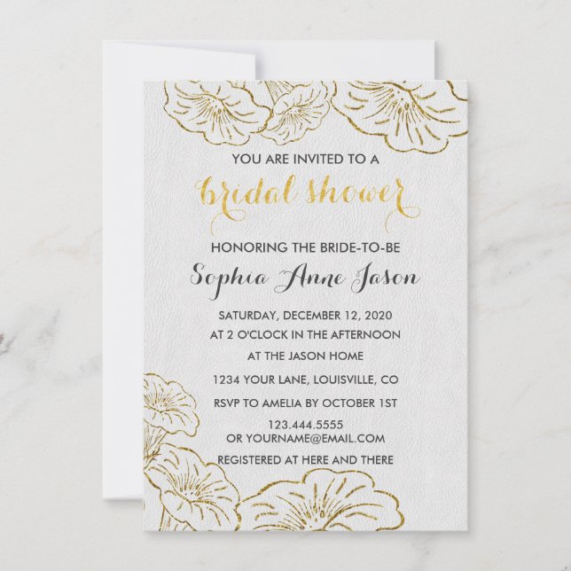 Elegant Floral Gold Foil Bridal Shower Invitation (Front)