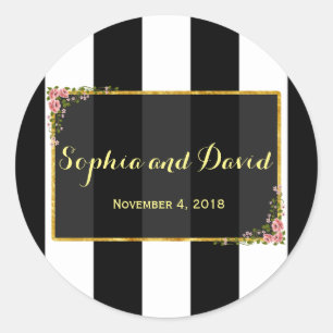 Elegant Floral Gold Foil Wedding Custom Classic Round Sticker