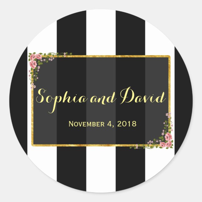 Elegant Floral Gold Foil Wedding Custom Classic Round Sticker (Front)
