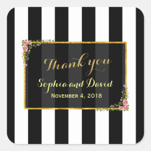 Elegant Floral Gold Foil Wedding Custom Square Sticker