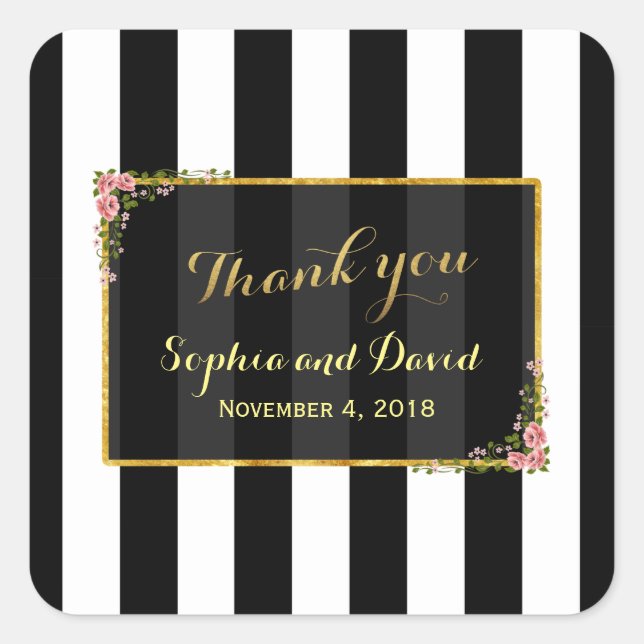 Elegant Floral Gold Foil Wedding Custom Square Sticker (Front)