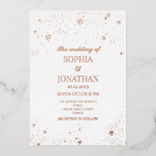 Elegant floral gold  foil wedding invitation
