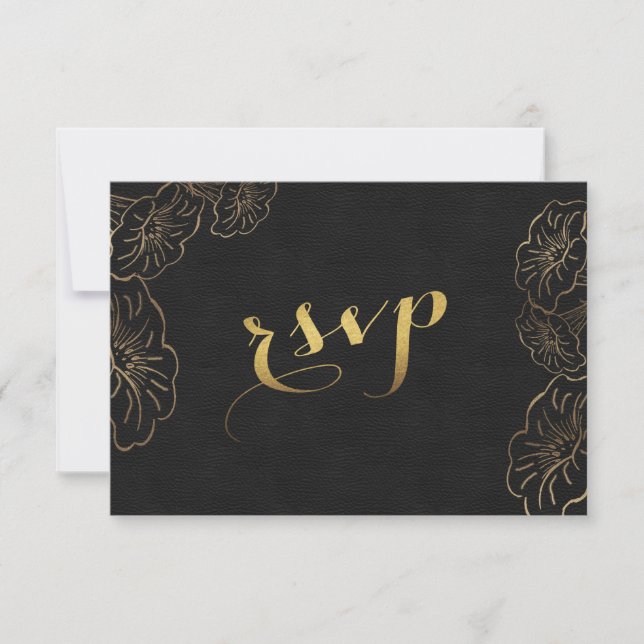 Elegant Floral Gold Foil Wedding RSVP (Front)