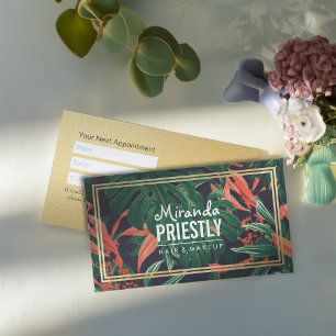 Elegant Floral Gold Frame Makeup Salon Appointment Card