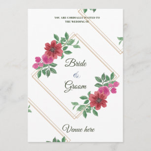 Elegant Floral & Gold Frame Wedding Invite