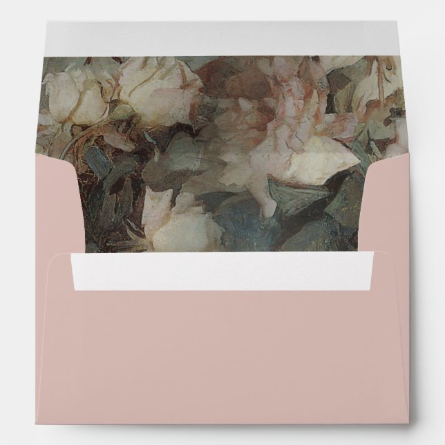 Elegant Floral Gold Glitter Dusty Rose Wedding Envelope (Back (Bottom))