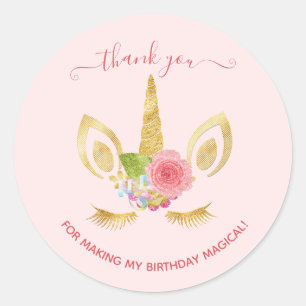 Elegant floral gold glitter unicorn thank you classic round sticker