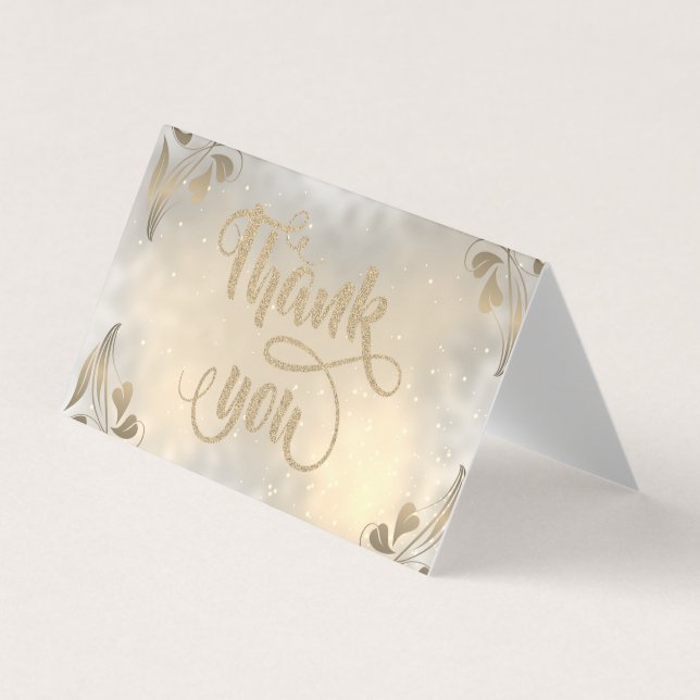 Elegant Floral Gold Glittery Thank You Card (Front)
