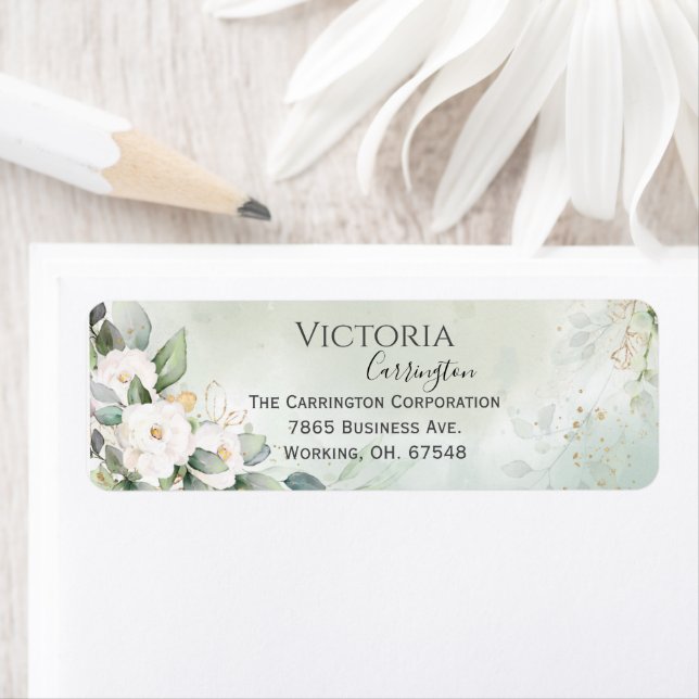 Elegant Floral Gold Green Return Address (Insitu)